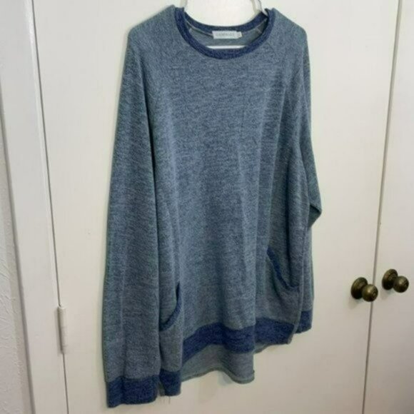 Gadewake Knit Top with Pockets, Very Soft, High - Low Hem, Heathered Blue, XXL - Picture 2 of 10